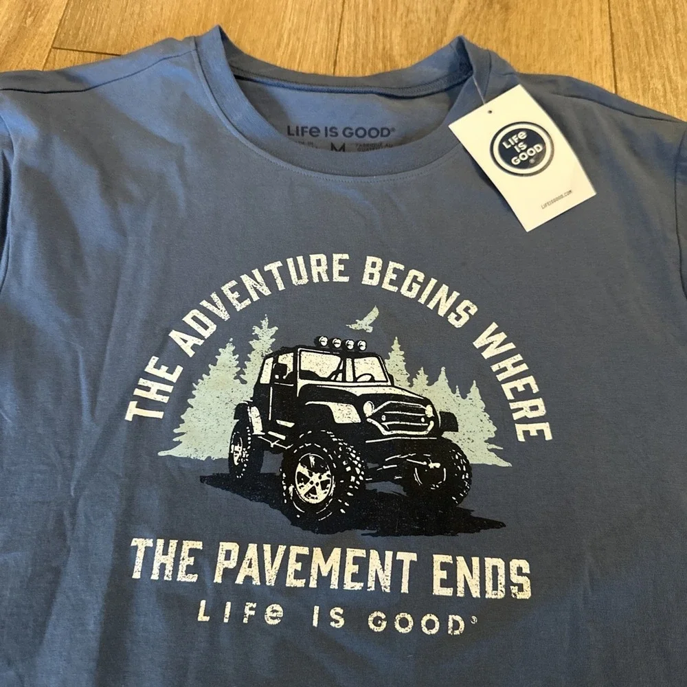 Life Is Good‎ Men's SS Tee Blue Jeep Off Road Adventure Medium NEW - Picture 2 of 9